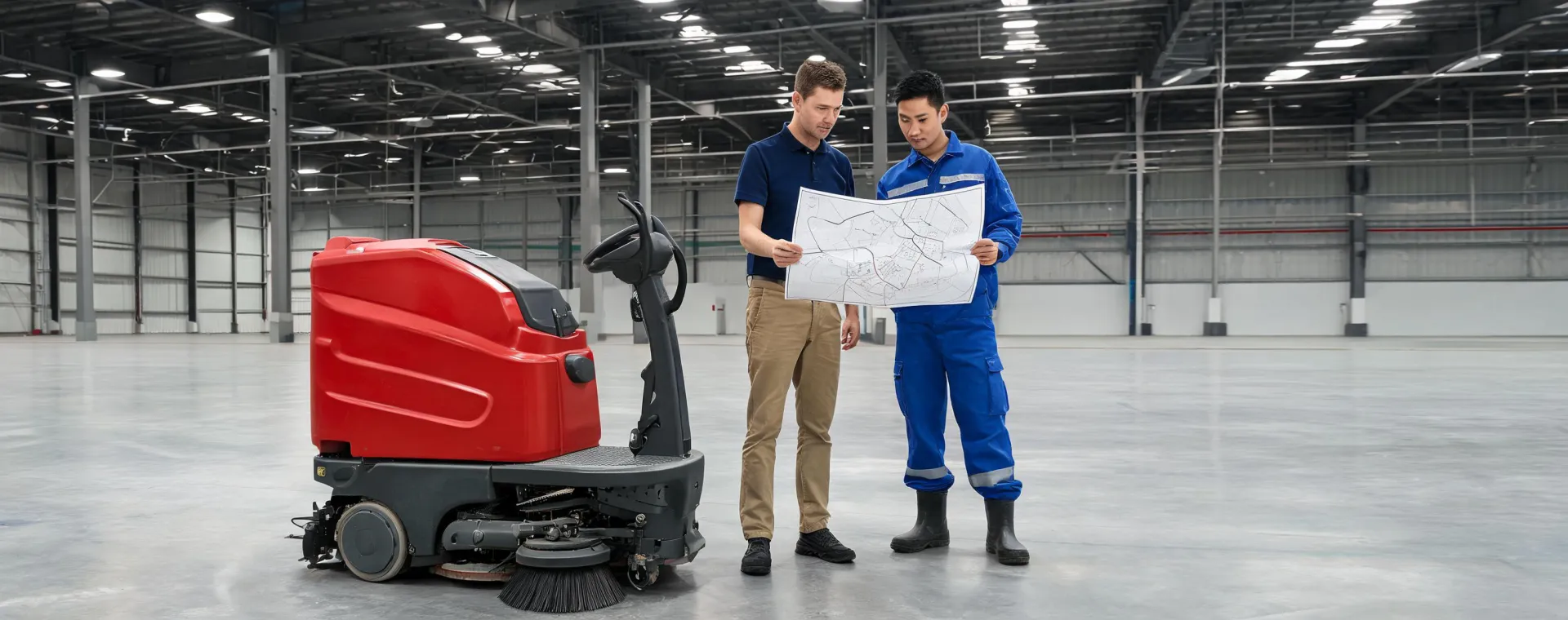 Facility manager and operator reviewing a cleaning route